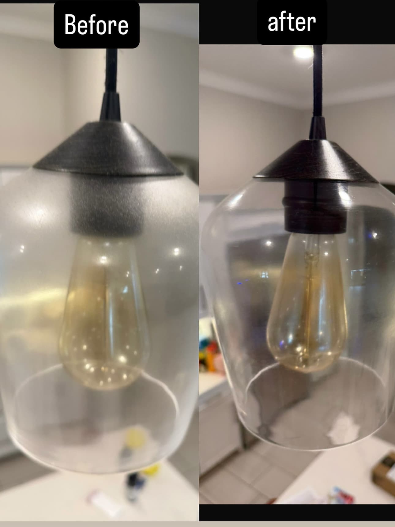 Light fixture cleaning before and after