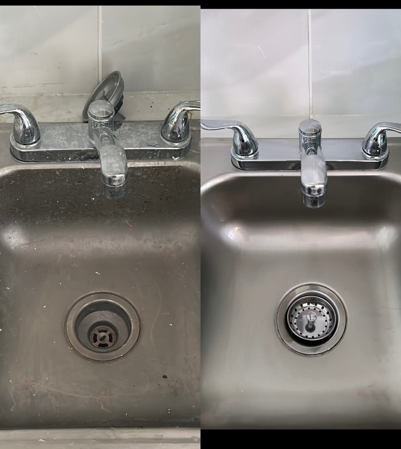 Sink cleaning before and after